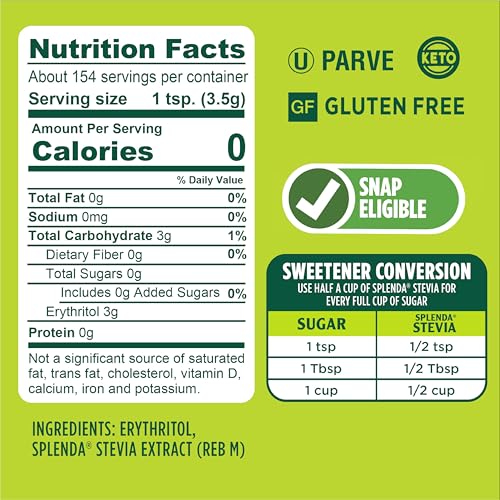 SPLENDA Stevia Zero Calorie Sweetener, Plant Based Sugar Substitute Granulated Powder, 19 oz Jar