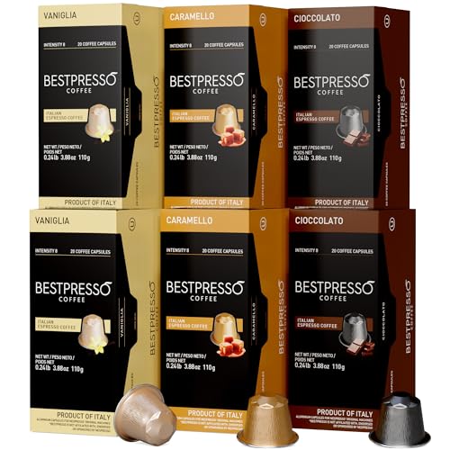 Bestpresso Coffee For Nespresso Original Machine 120 Aluminum Pods Certified Genuine Espresso Variety Pack Pods Compatible with Nespresso Original (Intense Variety Pack)