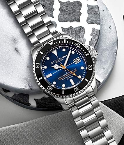 Stuhrling Original Mens Swiss Automatic Stainless Steel Professional DEPTHMASTER Dive Watch, 200 Meters Water Resistant