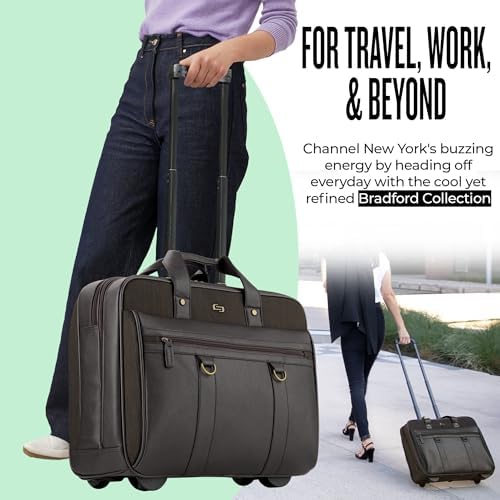 Solo New York Rolling Case with Wheels - Roller Laptop Bag for Travel, Wheeled Briefcase for Women & Men- MacDougal, Espresso