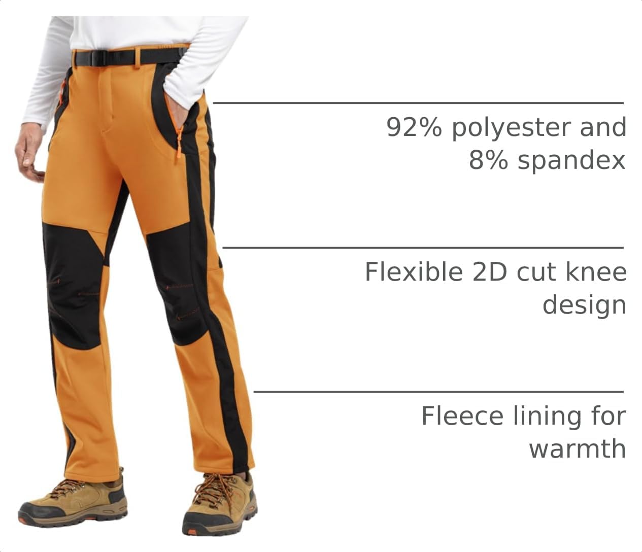 TBMPOY Men's Snow Ski Hiking Pants Waterproof Winter Fleece Lined Pants Camping Skiing Ice Fishing Pants with Belt