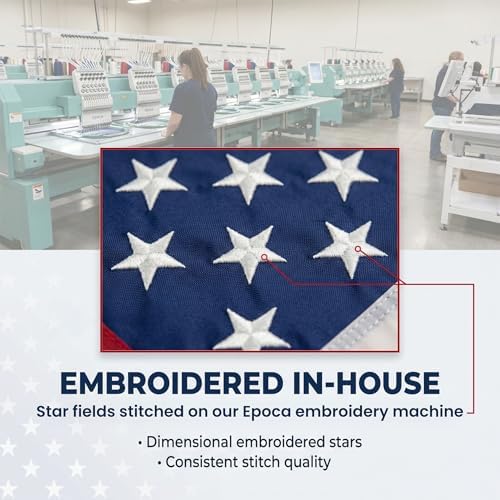 American Flag with Embroidered Stars and Sewn Stripes, Polyester - 6x10 ft | FMAA Certified PolyExtra Polyester Material, Heavy Duty Fade-Resistant American Flag for Outdoor or Indoor Use, Made in USA