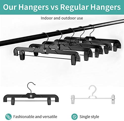True Black Plastic Pant Skirt Hangers 20 Pack, with Strong Plastic Clips and Steel Wire, All Black Finish 14 inch