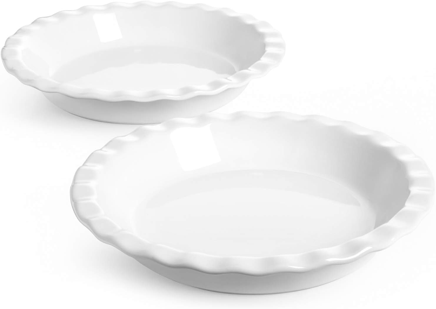 LE TAUCI Ceramic Pie Pans Plate for Baking, 9 inch Deep Dish Baking Dish, 52 ounce Bakeware for Apple Pecan Pie, Set of 2, White