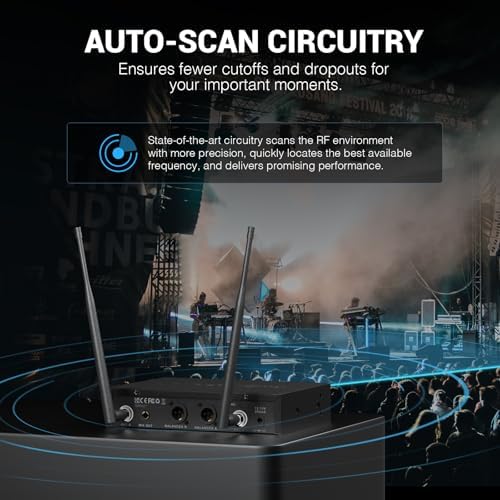 Phenyx Pro Dual UHF Auto Scan Handheld Wireless Microphone System PTU-71-2H | 2 Dynamic Mics, 2 x 100 Frequencies, 328 ft Range, Live Vocals