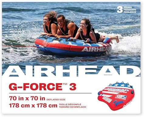 Airhead G-Force Towable Tube for Boating, 1-4 Rider Inflatable Boat Tube for Water Tubing, Heavy Duty Full Nylon Cover, Stabilizer Fins with Neoprene Knuckle Guards, Speed Safety Valve