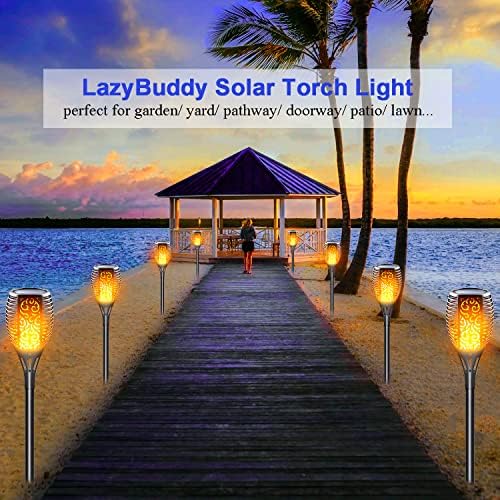 Large Size Solar Torch Light with Flickering Flame, 8 Pack | Fire Effect Garden Lights Outdoor, IP65 Waterproof Tiki Torches, Auto On/Off