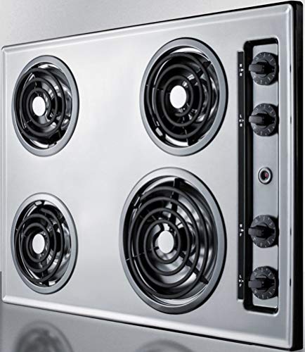 Summit 30" 4 Burner Electric Cooktop, Stainless Steel Look- ZEL05 | 230 Volt Coil Electric Cooktop, Fits 28 3/8" W x 18 5/8" D counter cutouts