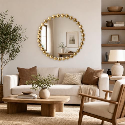 Madison Park Round Mirror, Metal Frame Circle Mirror 27 inch, Wall Art Decor Mounted Hanging for Entryway, Bathroom, hallway, Living Room, Vanity