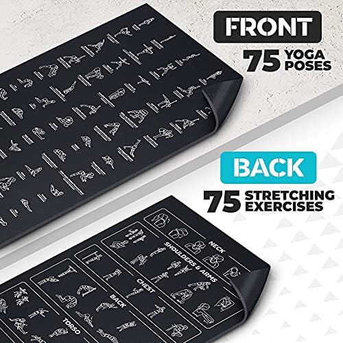 Instructional Yoga Mat with Carrying Strap: Cute Yoga Mat with 75 Illustrated Yoga Poses + 75 Easily-Followed Stretching Exercises - 1/4” Thick