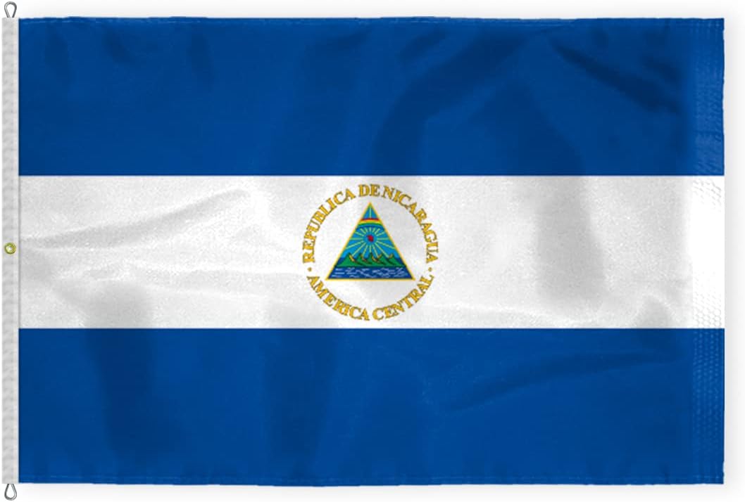 AGAS Nicaragua Flag 8x12 ft - Printed Single Sided on 200D Nylon - Stitched Edges - Canvas Header - Rope Thimble & 1 Brass Grommet