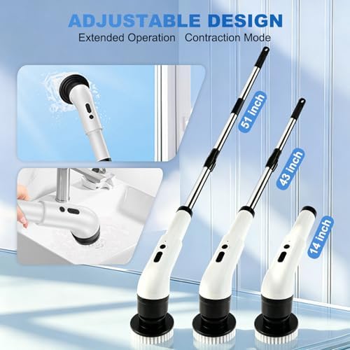 Electric Spin Scrubber, Cordless Shower Scrubber with 9 Scrub Brushes, 2 Speed & Battery Level Display