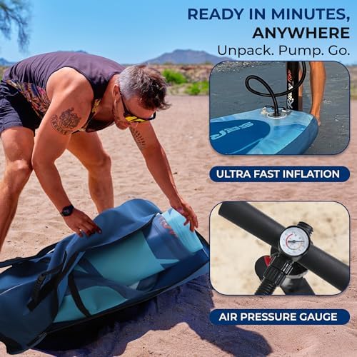 SereneLife 10’6” Inflatable Stand Up Paddle Board with Premium SUP Accessories - 32” Wide Stable Design with Non-Slip EVA Deck Pad