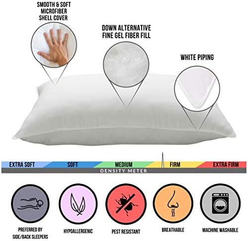Ella Jayne Home Standard Size Bed Pillows- 2 Pack White Hotel Pillows- Gel Fiber Filled FIRM Gel Pillows with Hypoallergenic Classic Cover- Best