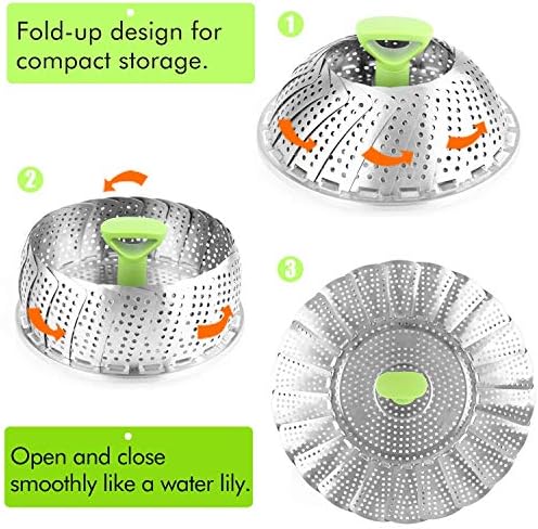 Consevisen Vegetable Steamer Basket for Cooking Food, Stainless Steel Veggie Steam Basket for Pot, Folding Expandable Steaming Insert with Extendable Handle Fits Various Size Pot, 7.1" to 11"
