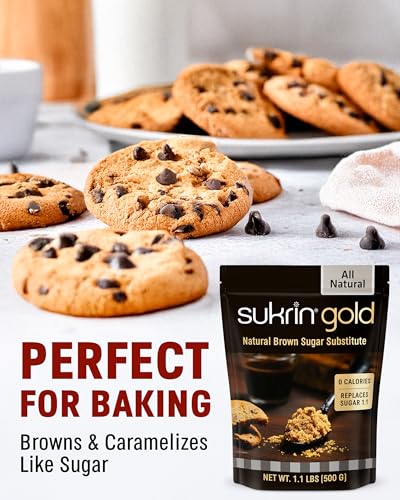 SUKRIN GOLD 100% Natural Sugar Free Brown Sugar Substitute with Erythritol & Stevia Brown Sugar Zero Calorie Sweetener, Granulated Gluten Free Non-GMO Kosher Blood Sugar Vegan Keto Friendly, 1.1LB Bag