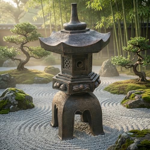 Bellaa Japanese Pagoda Garden Statue - 17” Brown Polyresin Zen Lantern Outdoor Decor