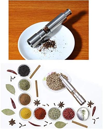 Salt and Pepper Grinder Set of 2, Stainless Steel Push Button Grinder Modern Design Thumb Grinder, for Black Pepper, Sea Salt and Himalayan Salt