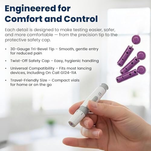 On Call Twist Off Lancets, 100 Lancets | Fine 30 Gauge Tri-Bevel Tip for Blood Sugar Test, Fits Most Lancing Devices, Diabetic Supplies, 100 Count
