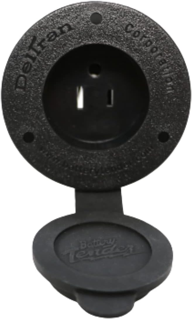 Battery Tender Marine AC - Black Plug Power Port Receptacle - AC Power Flanged Port Inlet Plug - High Grade AC Electrical Connection Adapter with