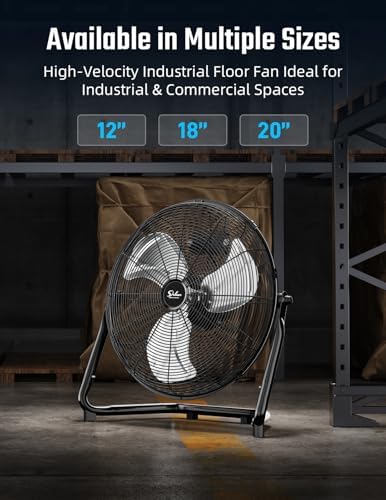 Simple Deluxe 20 Inch 3-Speed High Velocity Heavy Duty Metal Industrial Floor Fan for Warehouse, Workshop, Factory and Basement, Black, 1 Pack