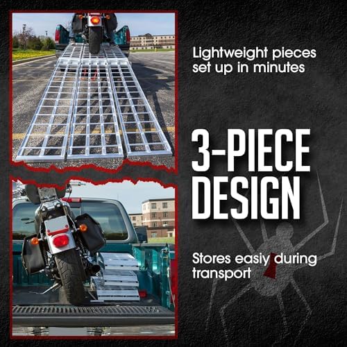 Black Widow Aluminum Folding Motorcycle Ramp for Pickup Trucks, Arched Design, 10’, Silver – Heavy-Duty Portable Automotive Loading Ramps for Truck and Trailer | Heavy-Duty Portable Automotive Ramp for Loading Motorcycles and Dirt Bikes into Truck Beds a…