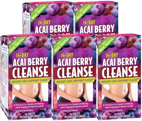 Applied Nutrition 14-Day Acai Berry Cleanse 56 Tablets Pack of 2 | Weight Management Support Flush + Milk Thistle | Bloating & Digestive Support | Cascara Sagrada | 2 X 56 Tablets