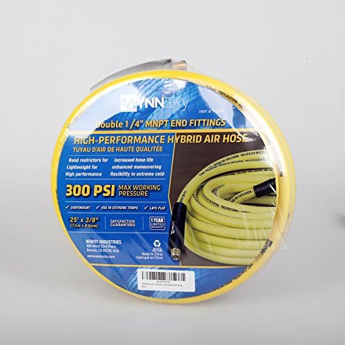 3/8" Hybrid Air Hose 50ft 1/4" MNPT Air Compressor Hose Heavy Duty Lightweight Hybrid and Bend Restrictor Fittings