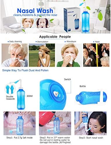 Carllg Neti Pot - Nasal Irrigation Wash Bottle, Sinus Rinse Salt Packets