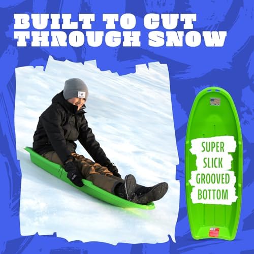Flexible Flyer Winter Lightning Snow Sleds for Kids and Adults (3-Pack) - 48 Inch Toboggan Style Plastic Sled with Hard Bottom for Fast