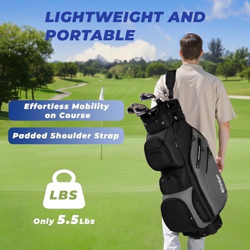 Golf Cart Bag 14-Way Organizer Divider, Lightweight 5.5 lbs Golf Club Bags for Men & Women, 10 Pockets with Cooler, Dual Waterproof Valuables Pockets, Rain Cover