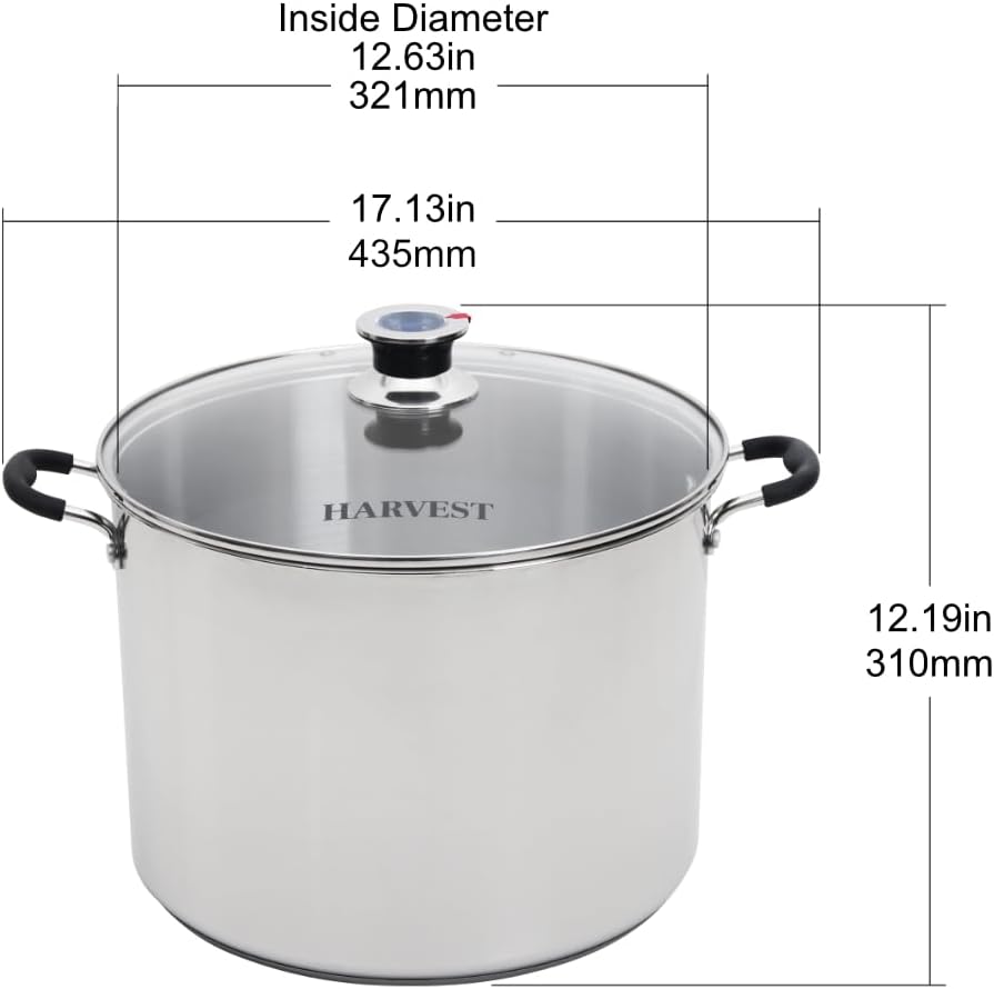 Harvest Stainless Steel 20 Qt Canning Pot with Rack | Water Bath or Steam Canning | Works on All Stovetops Including Induction, Glass, Gas (Stainless Steel Canner + Tools) (Stainless Steel Canner)