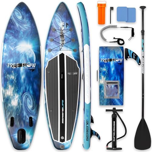 SereneLife 10’6” Inflatable Stand Up Paddle Board with Premium SUP Accessories - 32” Wide Stable Design with Non-Slip EVA Deck Pad