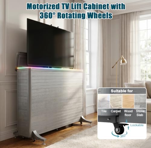 High-Grade Wood-Plastic Composite Outdoor TV Lift Cabinet, Mobile TV Stand on Wheels, Weatherproof Motorized TV Lift Stand