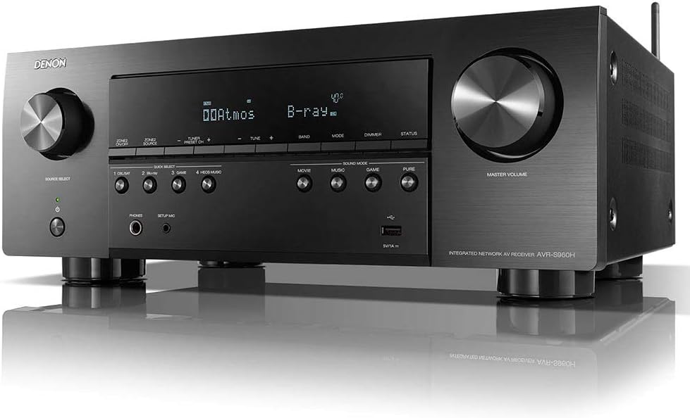 Denon AVR-S960H 8K Ultra HD 7.2 Channel (90Watt X 7) AV Receiver, Black