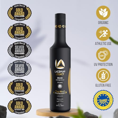 LACONIAN LEGACY High Polyphenol Organic Greek Extra Virgin Olive Oil - 2026 GOLD WINNER - Premium Luxury Gift Box - Early Harvest EVOO - Rare