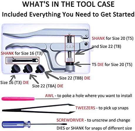 Original KAM Snaps Starter Kit 360 Sets Size 20 12 Colors Pliers | Lead-Free & CPSIA Compliant, Plastic T5 Snap Button Kit, No-Sew Fasteners