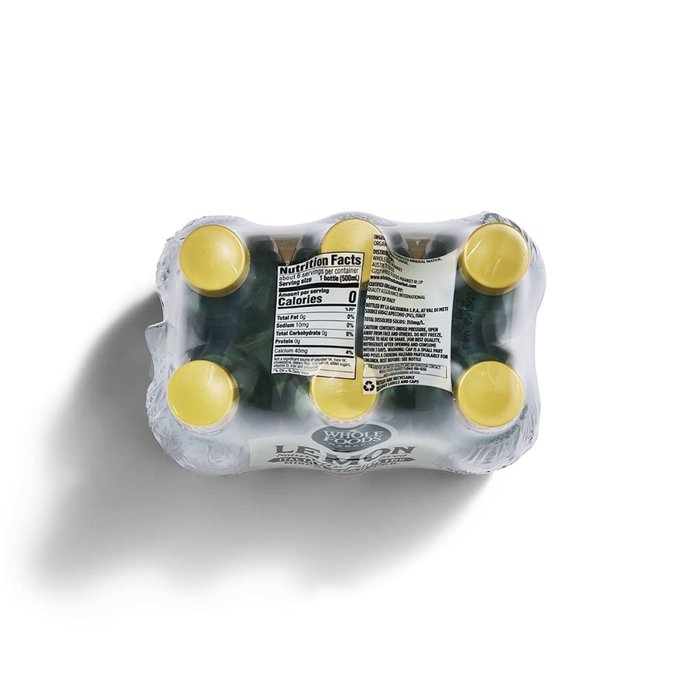 Whole Foods Market, Lemon Sparkling Mineral Water, 16.9 Fl Oz, 6 Count