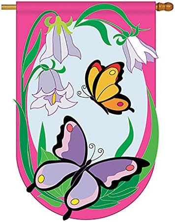 Two Group - Butterflies Garden Friends - Everyday Bugs & Frogs Applique Decorative Vertical House Flag 28" x 44"