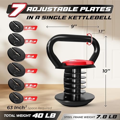 Yes4All Adjustable Kettlebell Set, 20–40 LB Weight Set, Solid Cast Iron Handle with Spacer Disks & Secure Lock