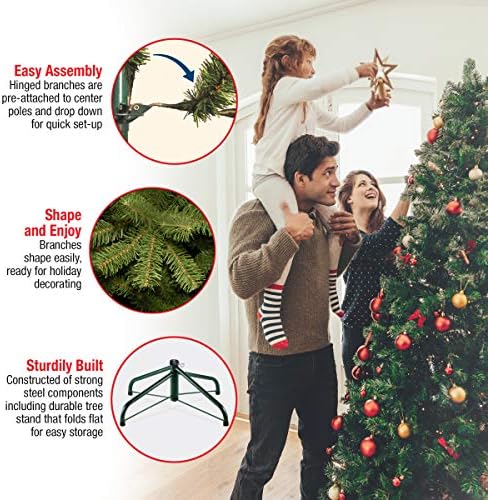 National Tree Company 7.5ft Pre-Lit Tiffany Fir Slim Christmas Tree | 600 Clear Lights, 1,878 Tips, Includes Stand, Artificial, Green