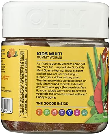 OLLY Kids Multivitamin Gummy Worms, Overall Health and Immune Support, Vitamins and Minerals A, C, D, E, Bs and Zinc, Chewable Supplement