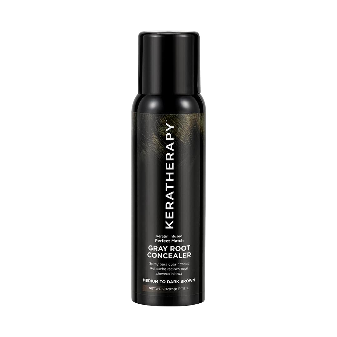 Keratherapy Keratin Infused Perfect Match Gray Root Concealer Spray, Dark Brown, 3 oz