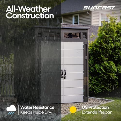 Suncast 6' x 5' Modernist Storage Shed, 200 Cu Ft, Lockable, Peppercorn