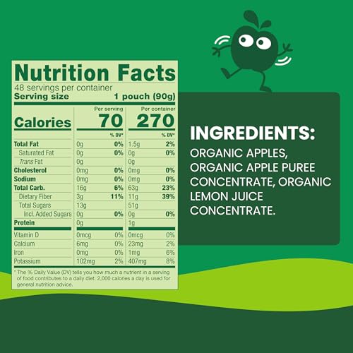 GoGo squeeZ No Sugar Added Organic Applesauce, Apple Apple, 48 Count | Kids on the go fruit snack made with applesauce & fruit puree; 3.2 oz pouches, gluten and nut free, recloseable cap, BPA-free