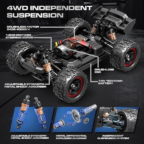 1:14 Scale All Terrain RC Cars for Adults & Boys (HS14323), Max Fast 40+ KPH, 4WD Off-Road RC Truck for Snow & Sand & Mud, 4X4 Waterproof Remote Control Car with 2 Rechargeable Batteries