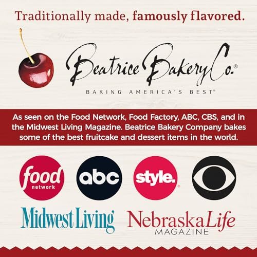 Beatrice Bakery Co. No Sugar Added Fruit Cake, Grandma's Baked Fresh Delicious Dessert Fruit Cake with No Added Sugar, Est. 1917 (24 oz Box)