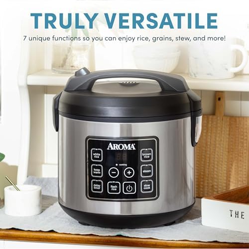 Aroma Housewares 8-Cup (Cooked) (4-Cup UNCOOKED) Digital Rice Cooker and Food Steamer (ARC-914D),White