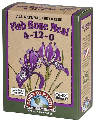 Down To Earth All Natural Fertilizers Organic Fish Bone Meal - 4-12-0, 1 lb | High Phosphorus Plant Food for Buds, Bulbs, Blooms, Flower Beds