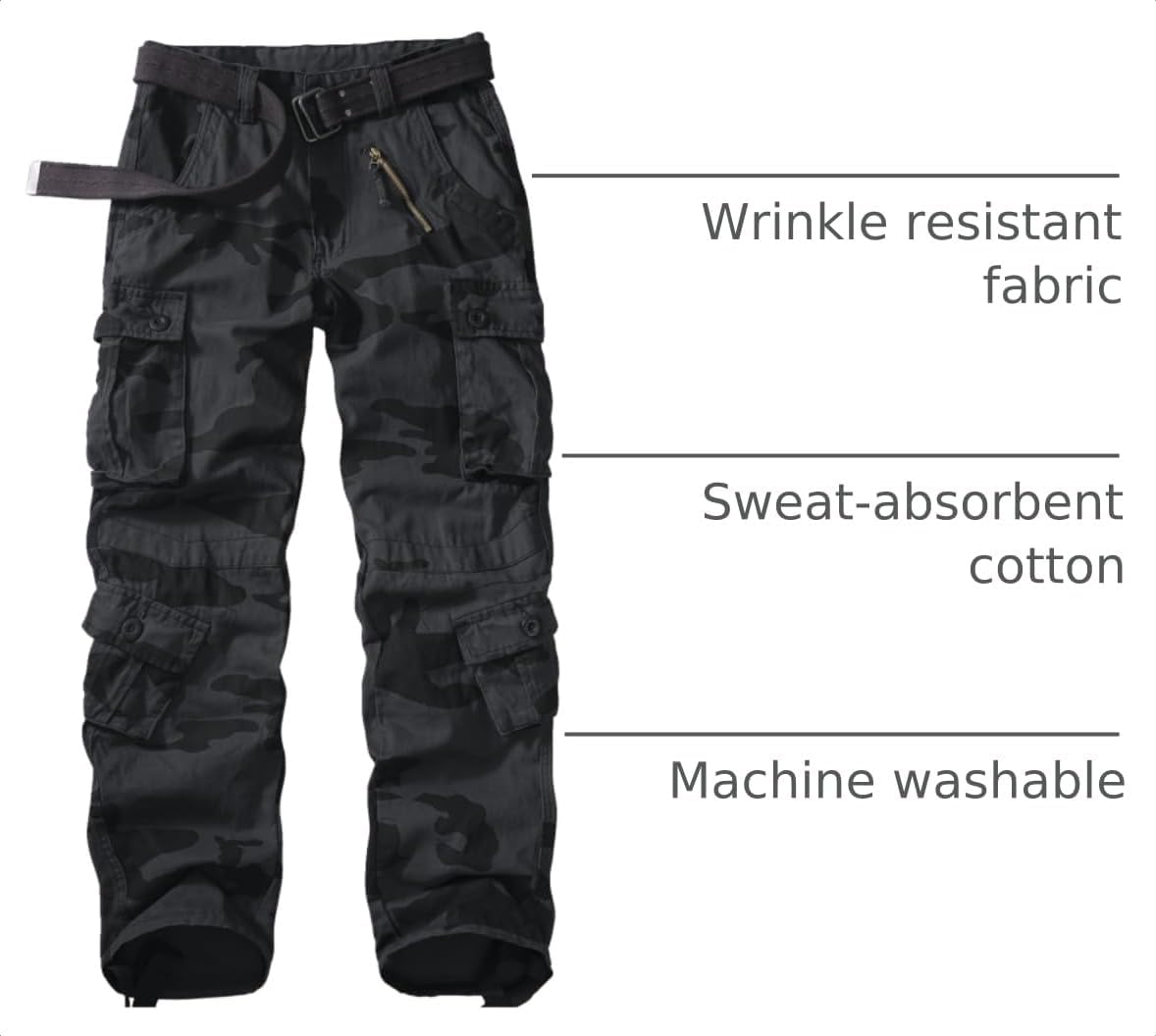 Mens Cargo Pants Camo Work Tactical Rip Stop BDU Casual Army Military Pants | 100% Cotton,Wear Resistant,Breathable,Sweat-absorbent,Men's Wild Cargo Pants with 8 Pockets,Relaxed Loose Fit Hiking Pants